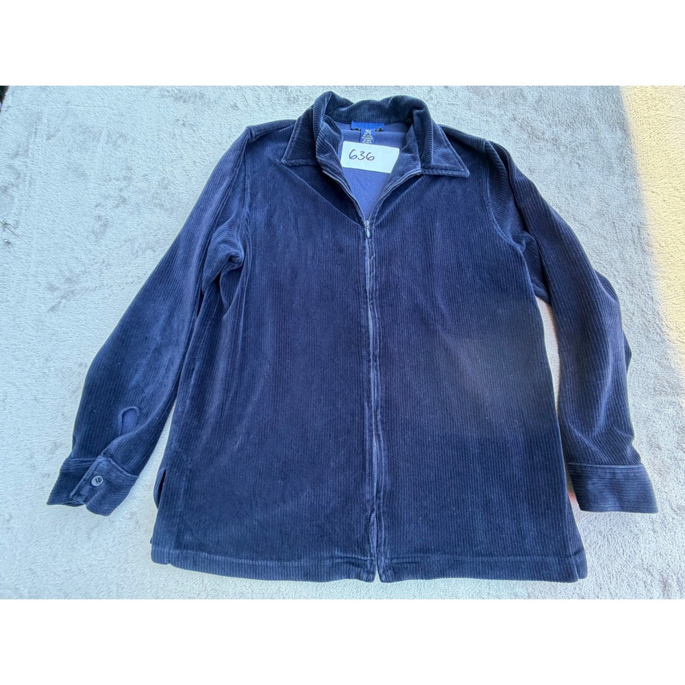 Charter Club Corduroy Jacket Womens S Navy Blue Zip Up Collared Ribbed